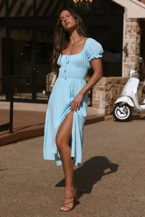 Seaside Picnic Midi Dress Sky Blue