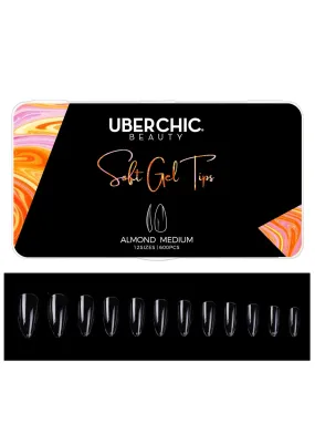 600 Soft Gel Tips: Almond - Medium Clear Full Coverage Tips - Uber Chic Beauty