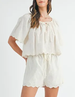 Aimee Embroidered Ivory Peasant  Blouse