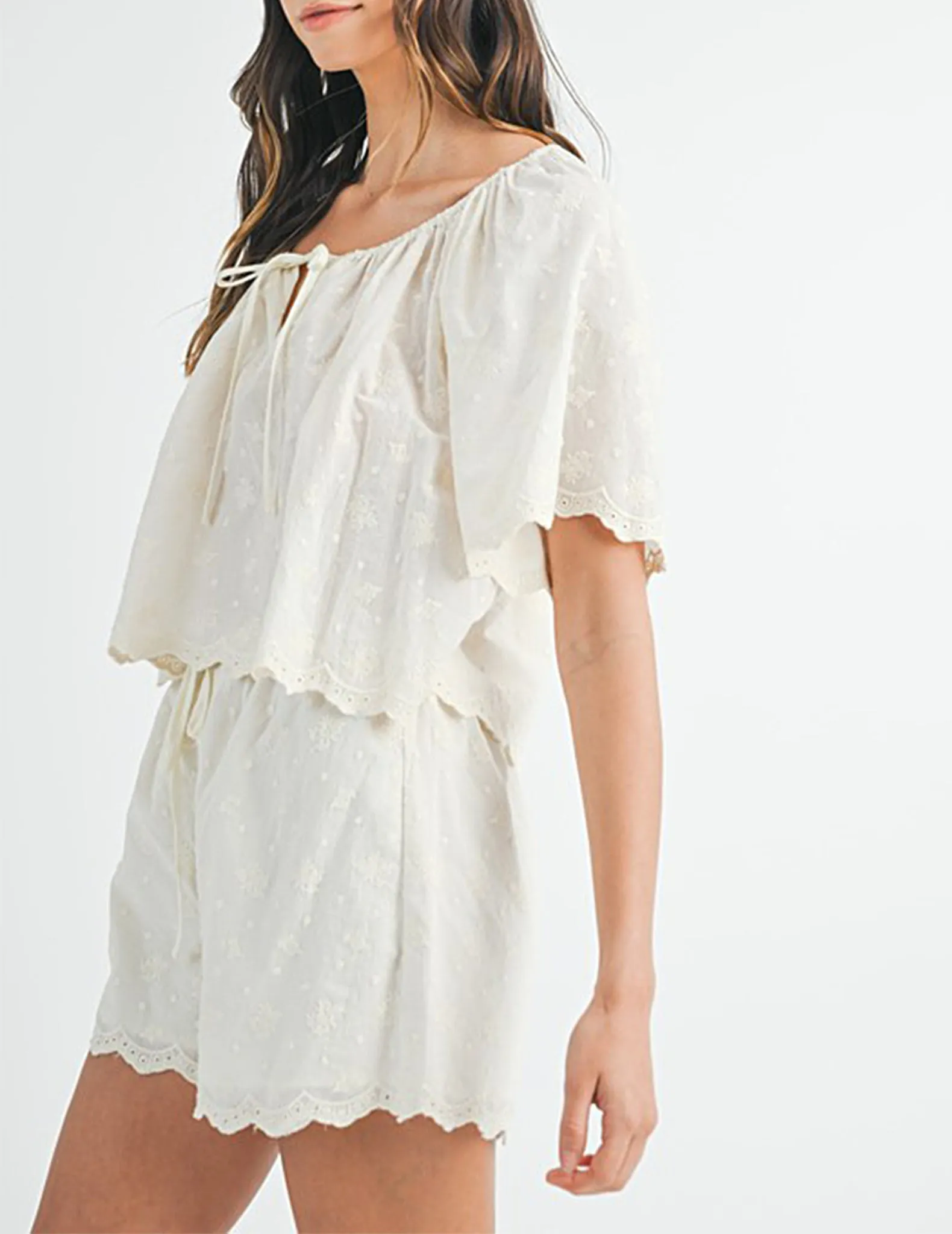 Aimee Embroidered Ivory Peasant  Blouse