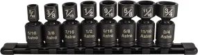 Astro Pneumatic 78340 8pc 3/8 Dr. SAE Nano Pinless Universal Impact Socket Set