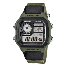 CASIO ARMY GREEN NYLON DIGITAL MEN'S WATCH| AE-1200WHB-3BVDF