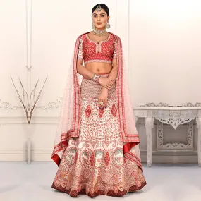 Crimson Red and Cream Lehenga Set