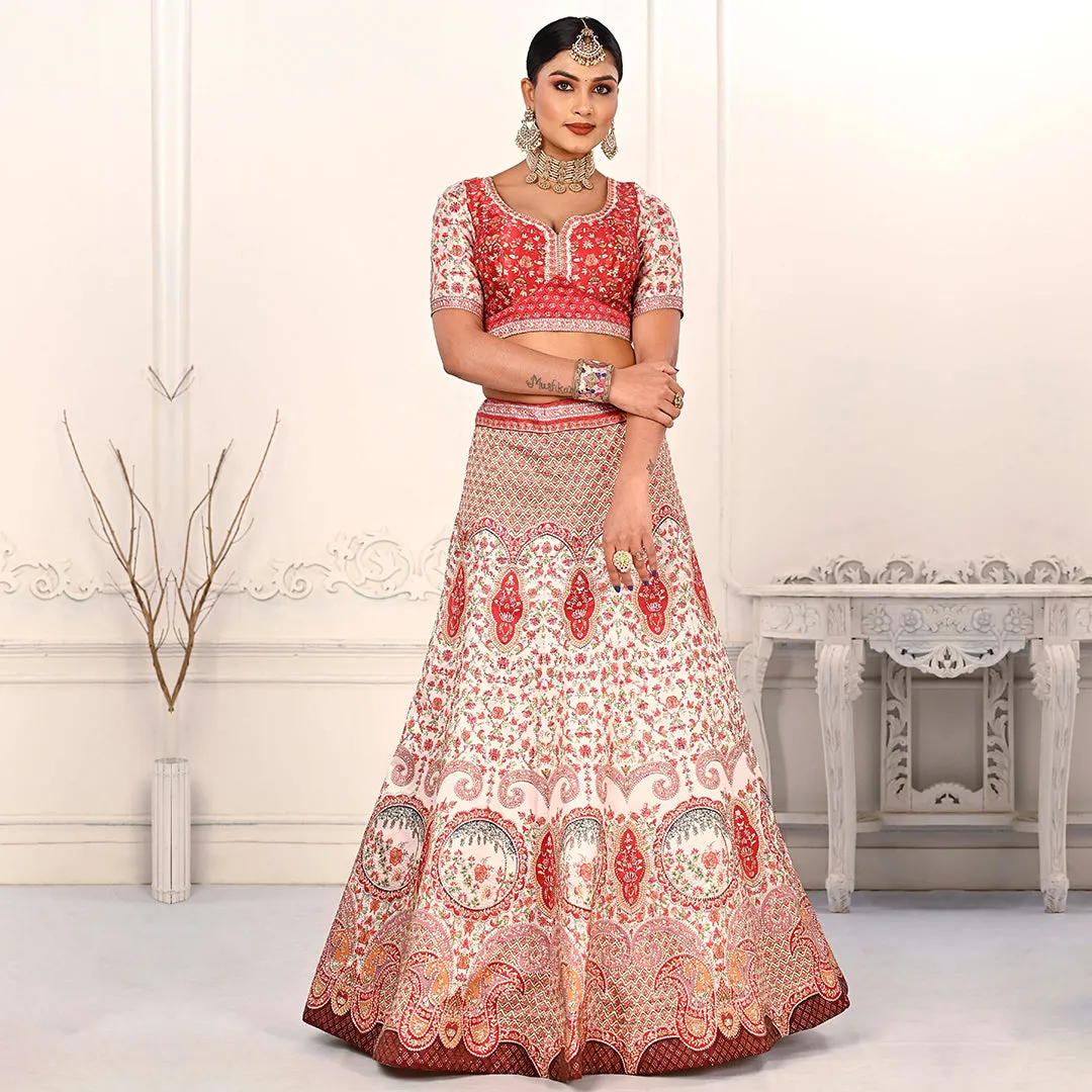 Crimson Red and Cream Lehenga Set