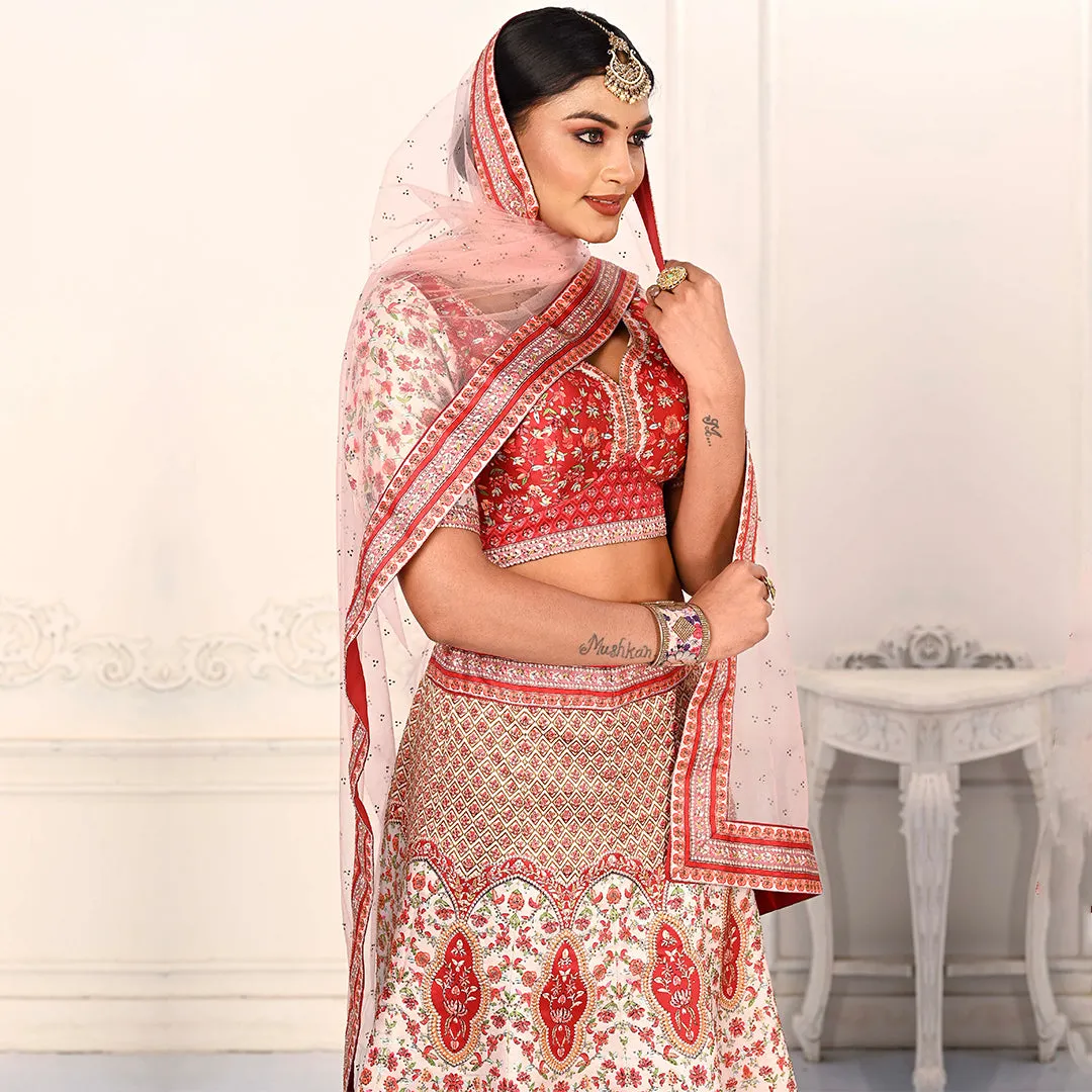 Crimson Red and Cream Lehenga Set