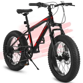 Ecarpat Kids Bike 20 Inch Wheels, 4" Wide Fat Tire Snow Mountain Bike Ages 8-12 Year Old, Steel Frame, 7 Speed Teenager Children Kids' Bicycles