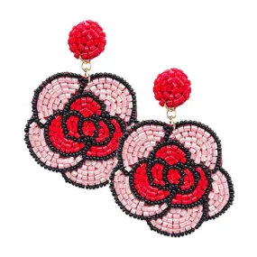 Felt Back Beaded Flower Dangle Earrings