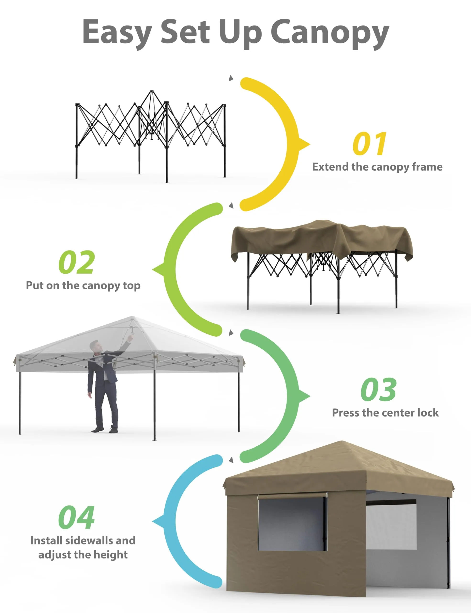 GARVEE 10x10 Ft Pop Up Canopy Tent Easy One Person Set-up, Instant Portable Shelter with 4Pcs Sidewalls 4 Sandbags for Patio, Outdoor Activities (Khaki)