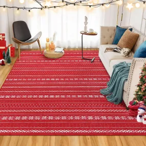 GARVEE Christmas Area Rug 3x5 Boho Rug Non-Slip Rug for Bedroom Bohemian Christmas Area Rug Machine Washable Floor Cover for Living Room Bedroom, Red Boho, 3x5 Feet