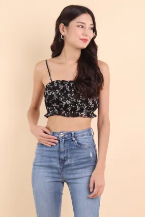 GIZELLE FLORAL SPAG TOP IN BLACK