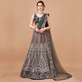 Grey Green Banarsi Lehenga Set