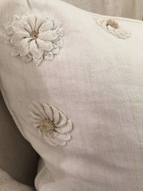 Hand-Loomed Linen Sham with Popcorn Embellishments