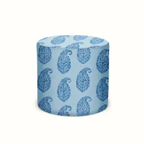 Indoor/Outdoor Pouf in Peter Dunham Textiles Kashmir Paisley Indigo/Sky