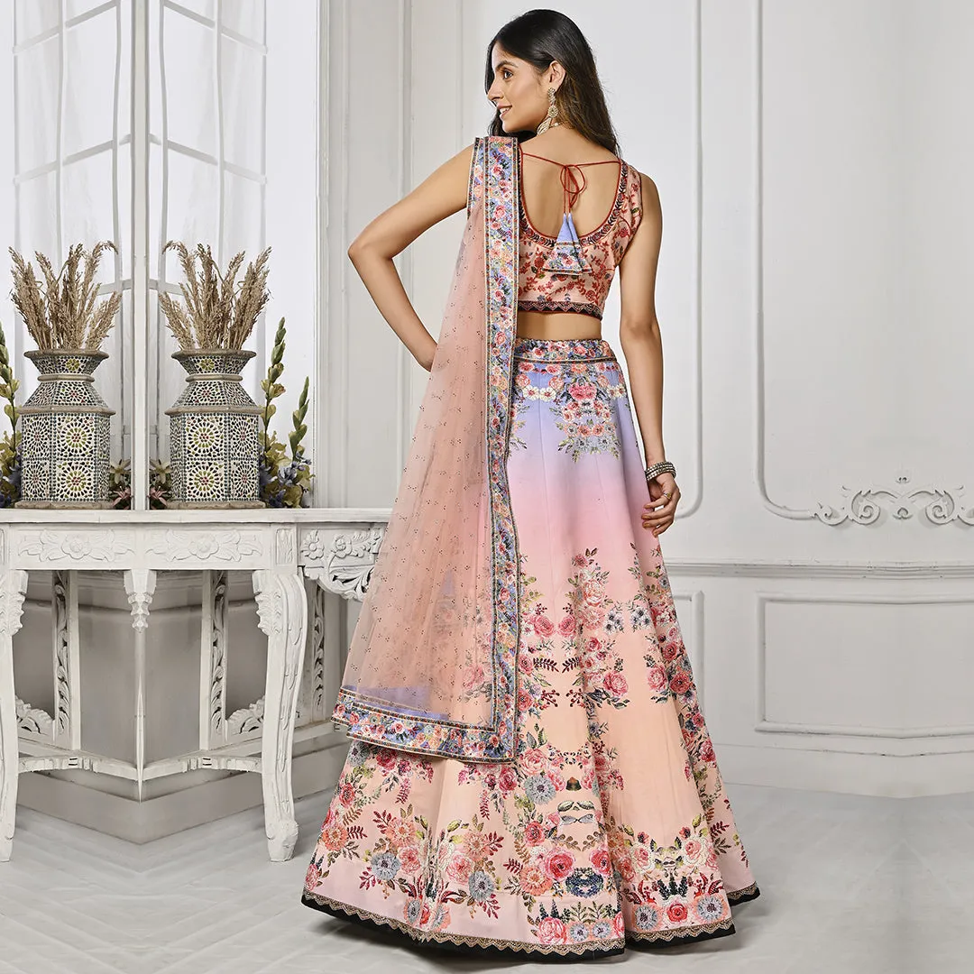 Light Peach and Lilac Floral Embroidery Lehenga Set