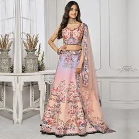 Light Peach and Lilac Floral Embroidery Lehenga Set