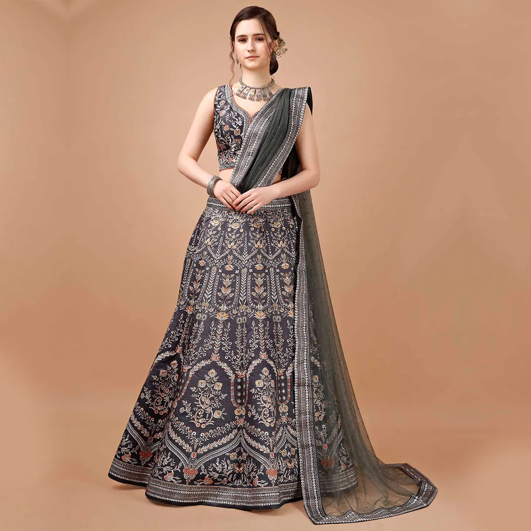 Moonlight Grey Brocade Lehenga Set