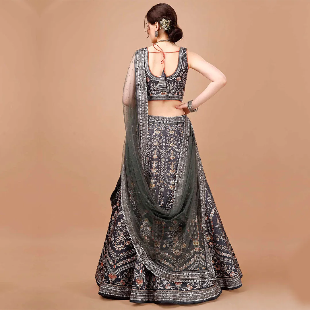 Moonlight Grey Brocade Lehenga Set