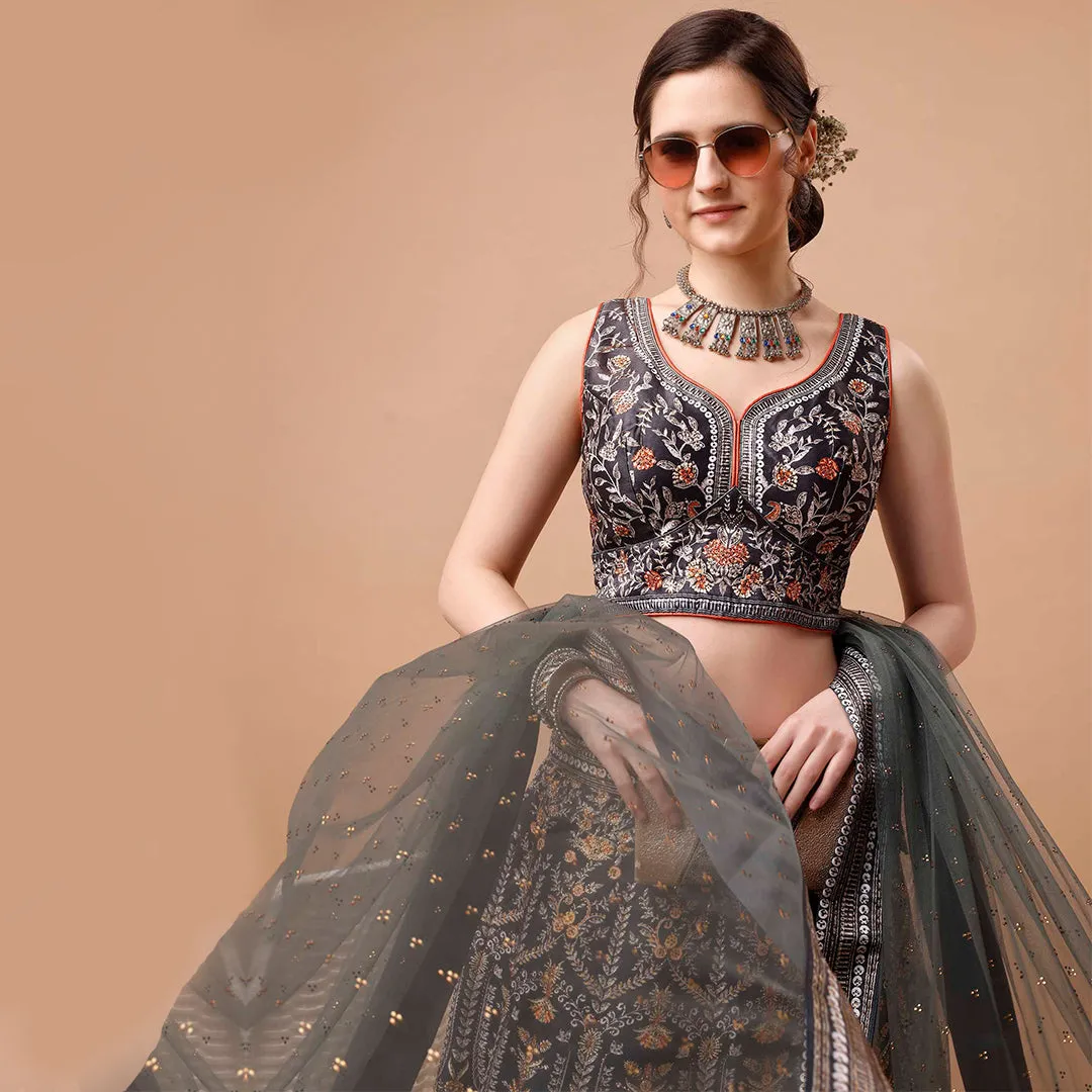 Moonlight Grey Brocade Lehenga Set