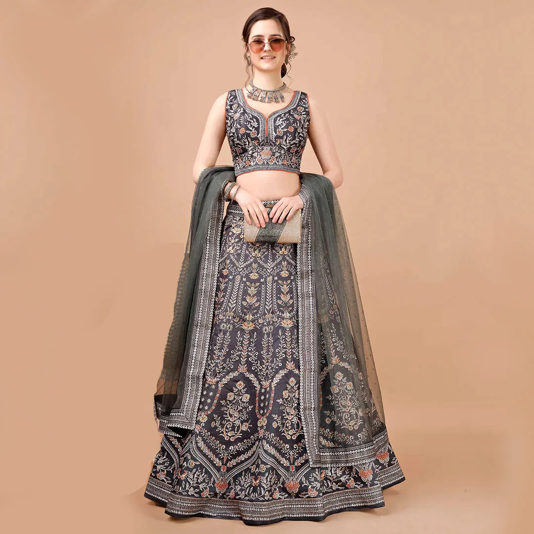 Moonlight Grey Brocade Lehenga Set