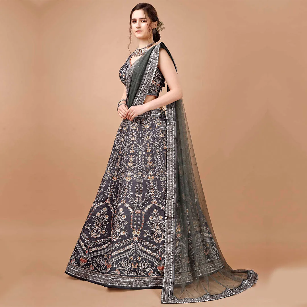 Moonlight Grey Brocade Lehenga Set