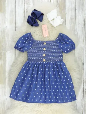 Navy Smocked Little Star Dress