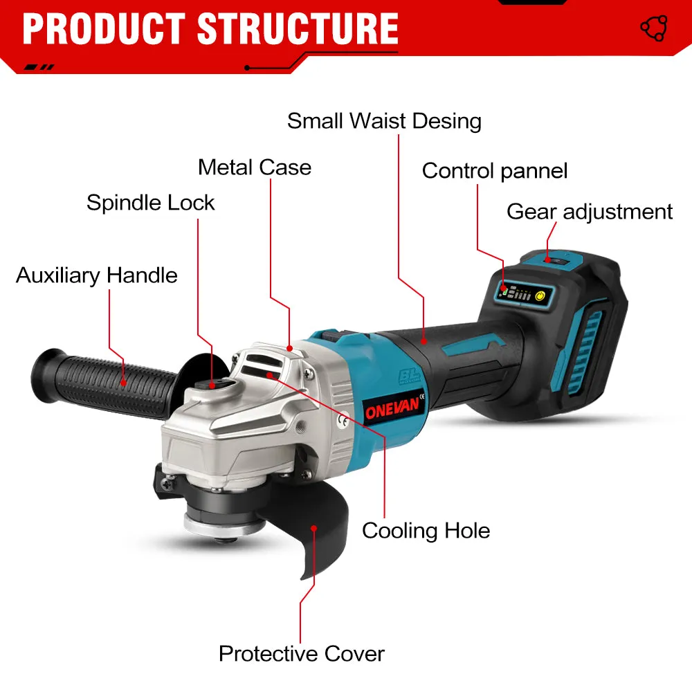 ONEVAN 125mm Angel Grinder & Electric Rivet Gun Brushless Cordless 2‑Pc. Combo Kit 6.0Ah