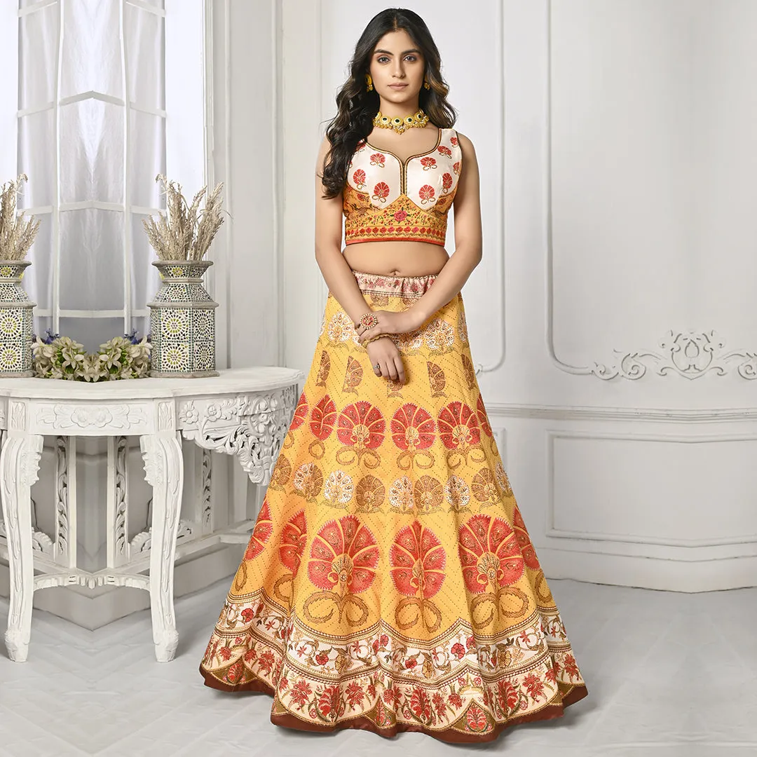 Red White and Yellow Tone Lehenga Set