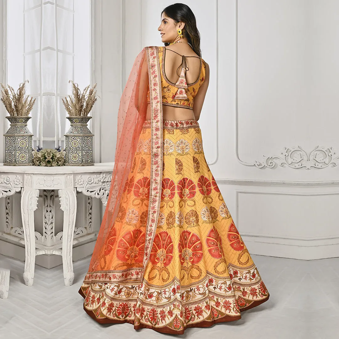 Red White and Yellow Tone Lehenga Set