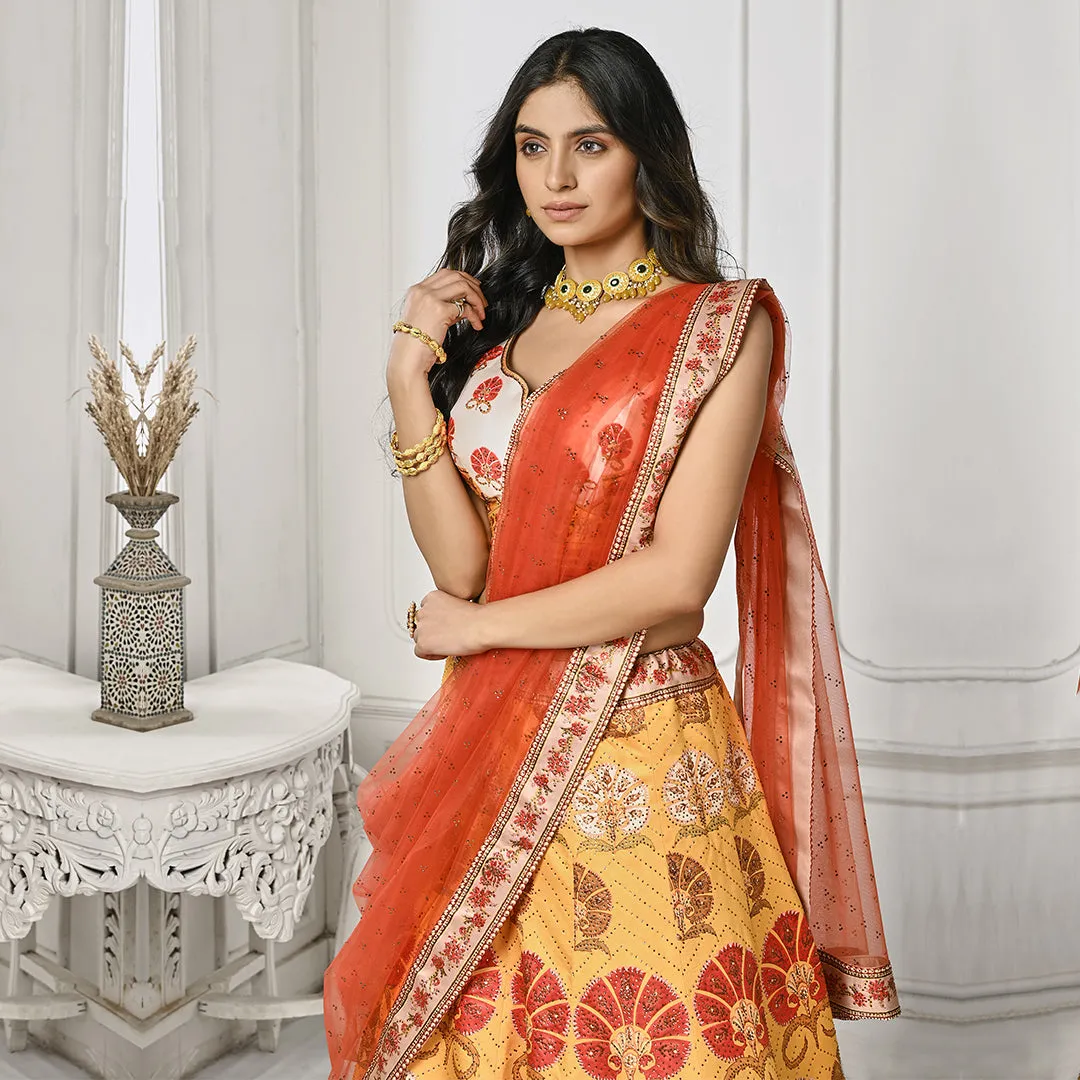 Red White and Yellow Tone Lehenga Set