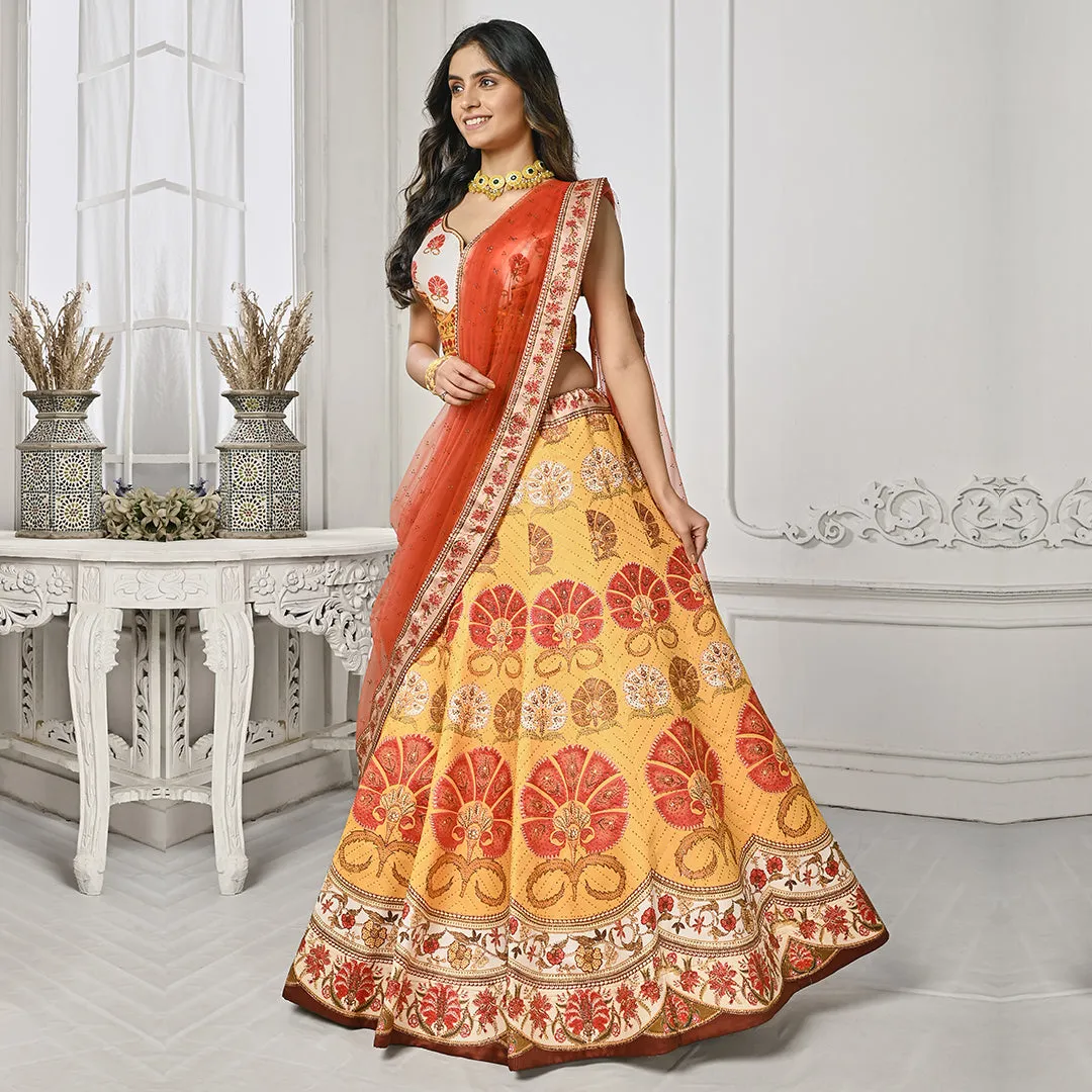 Red White and Yellow Tone Lehenga Set