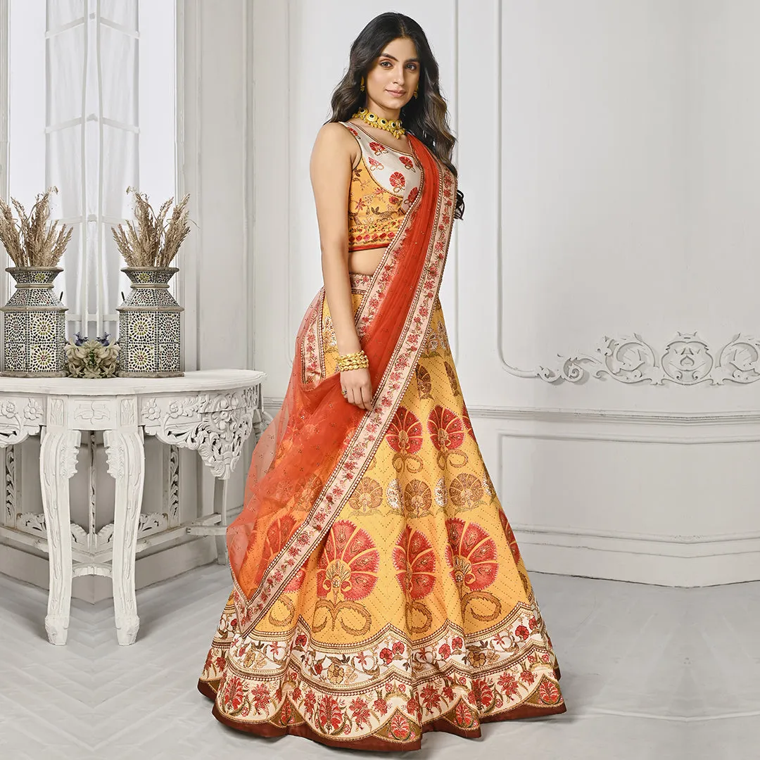 Red White and Yellow Tone Lehenga Set